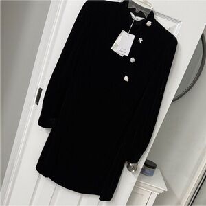 & Other Stories Velvet Black Dress with glass Floral Buttons